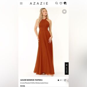 Azazie Monroe Paprika A-Line Pleated Chiffon Bridesmaids Dress Size 4